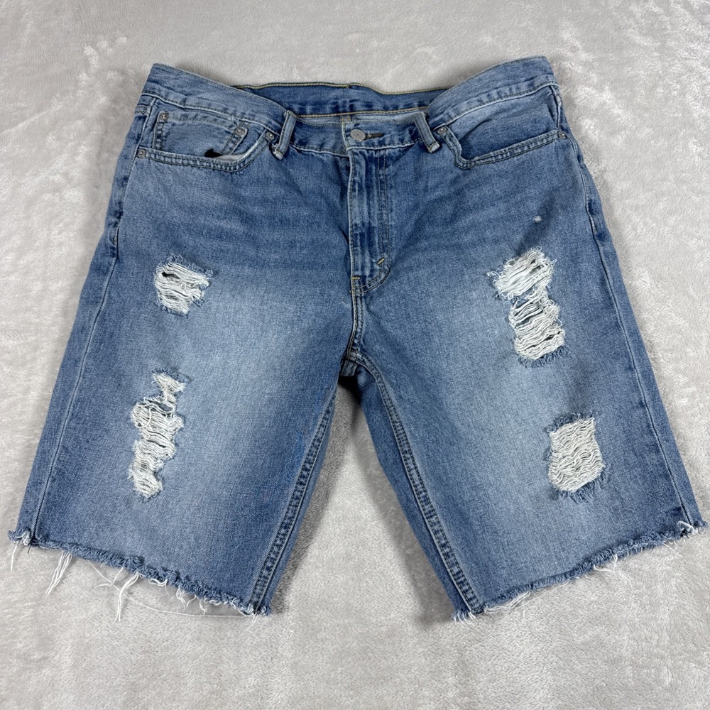 Levi's 511 Cutoff Denim Shorts Men's Size 36 / 10" Inseam Distressed Light Wash